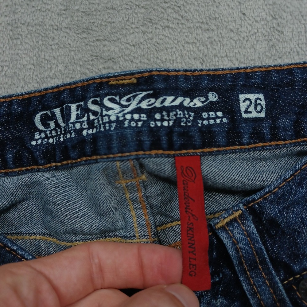Vintage Guess Jeans Womens 26 Blue Denim Low Rise Skinny Y2K Preppy - Picture 3 of 8